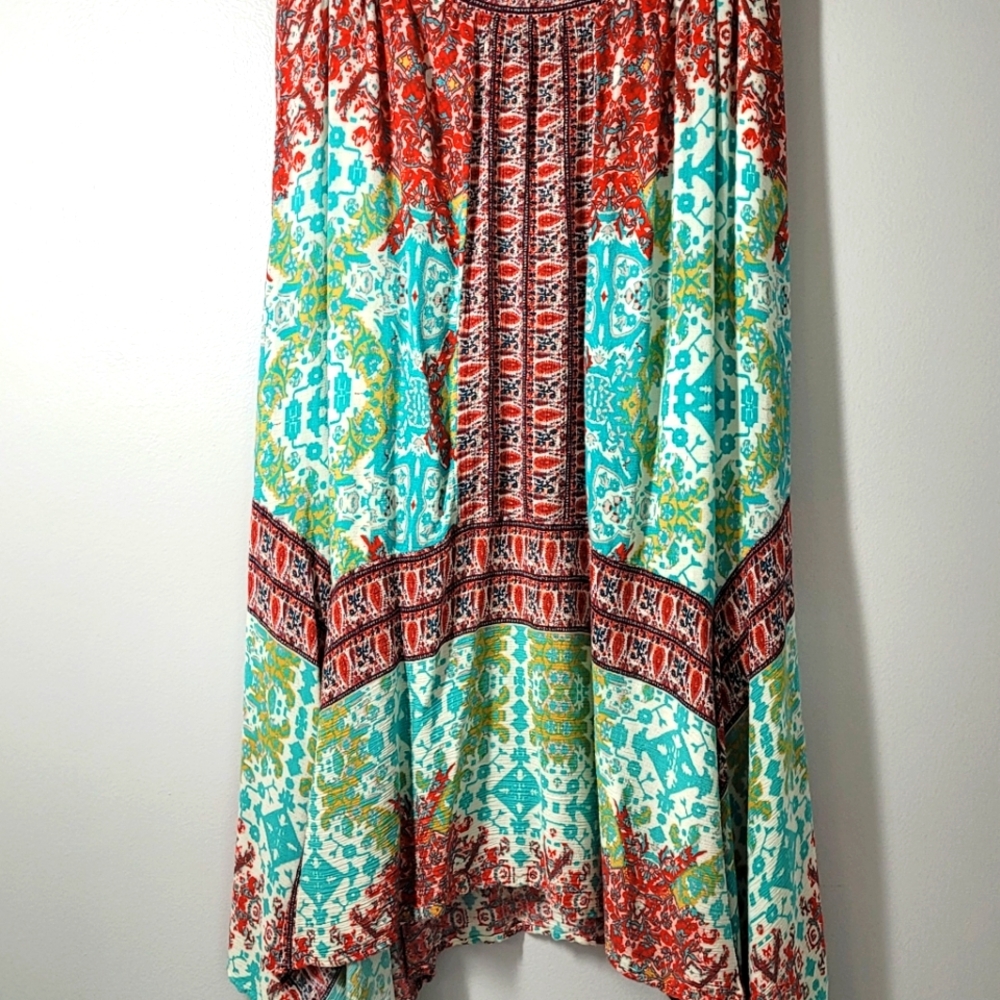 New Directions Boho Gyspy Hippie Multi colored handkerchief hem skirt sz Sm